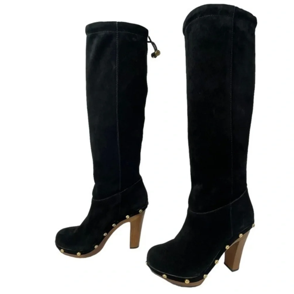 Tory Burch | Tall Black Suede Leather Booker Clog Boots, womens size 6